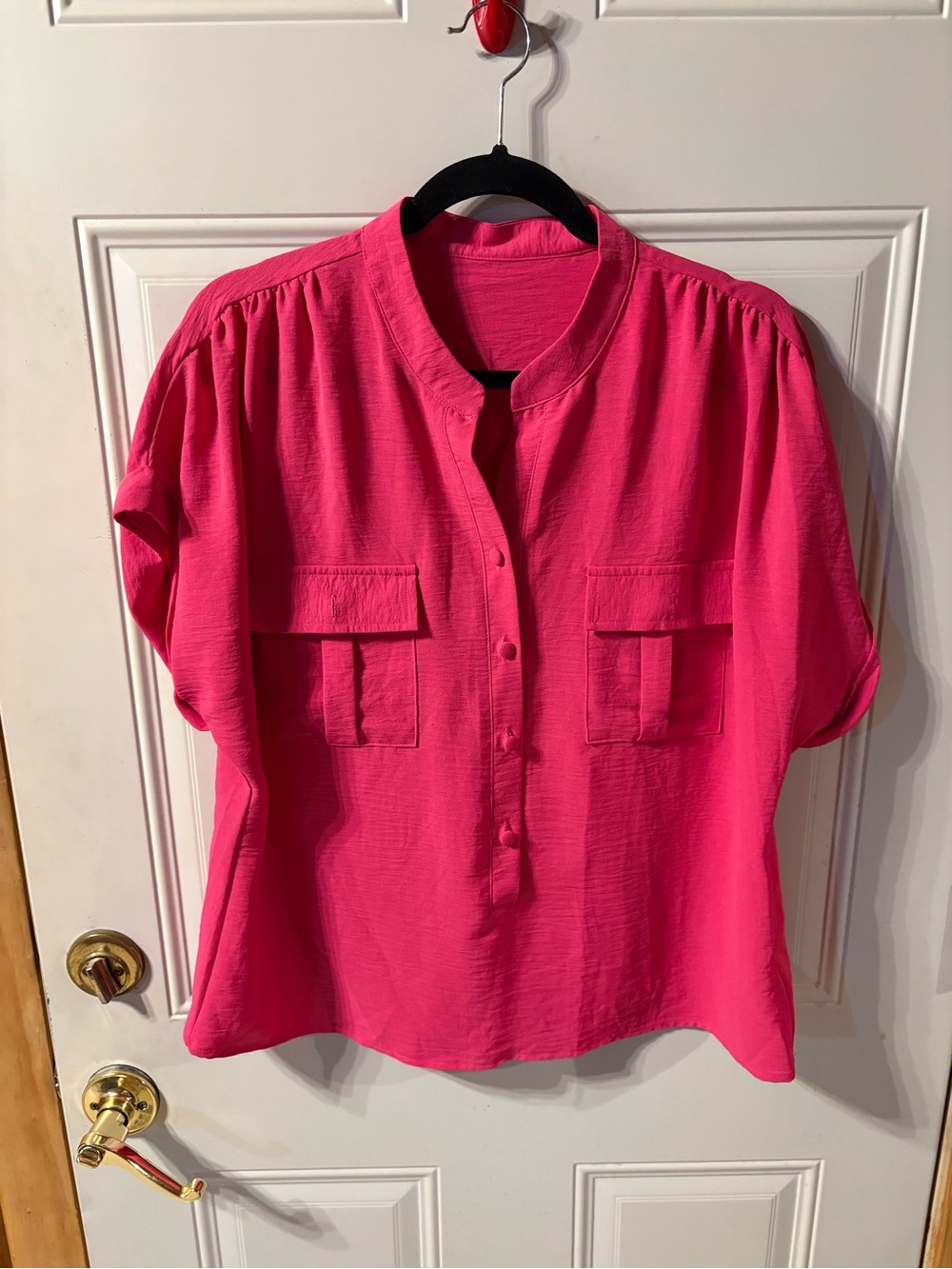 SHEIN Bright Pink Women's Button-Front Blouse Extra Large